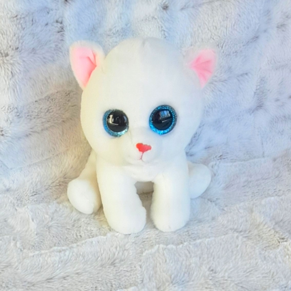 TY Pearl white cat Glitter Eyes animal toy plush.